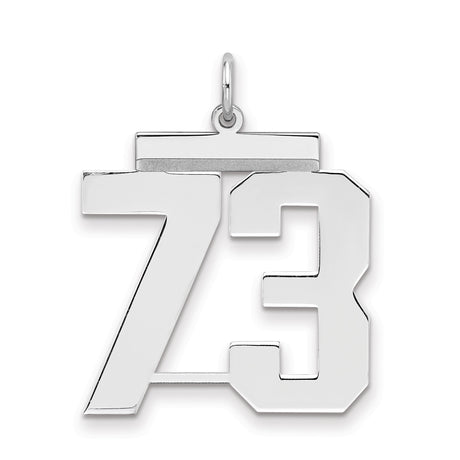 Large Polished Number 73 Charm Pendant in Real 925 Sterling Silver