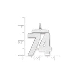 Large Polished Number 74 Charm Pendant in Real 925 Sterling Silver