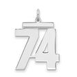 Large Polished Number 74 Charm Pendant in Real 925 Sterling Silver
