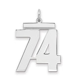 Large Polished Number 74 Charm Pendant in Real 925 Sterling Silver