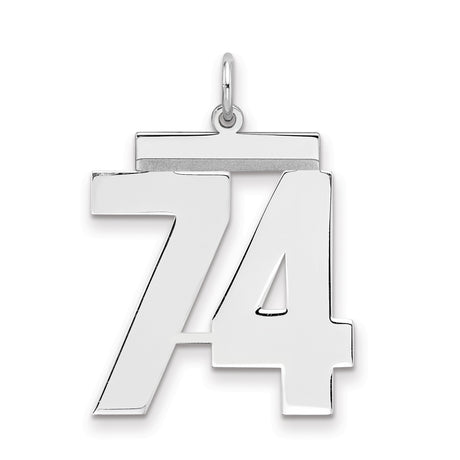 Large Polished Number 74 Charm Pendant in Real 925 Sterling Silver