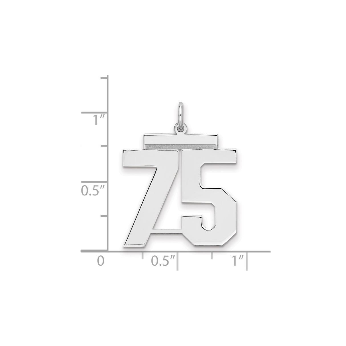 Large Polished Number 75 Charm Pendant in Real 925 Sterling Silver
