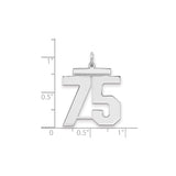 Large Polished Number 75 Charm Pendant in Real 925 Sterling Silver