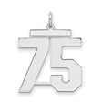 Large Polished Number 75 Charm Pendant in Real 925 Sterling Silver