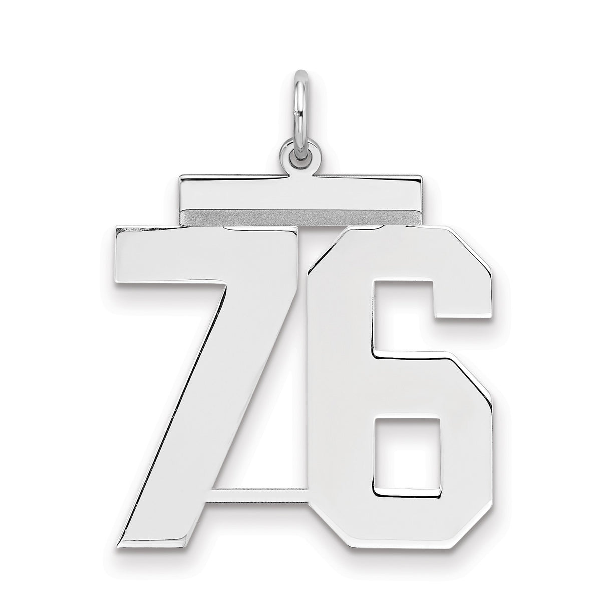 Large Polished Number 76 Charm Pendant in Real 925 Sterling Silver