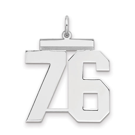 Large Polished Number 76 Charm Pendant in Real 925 Sterling Silver