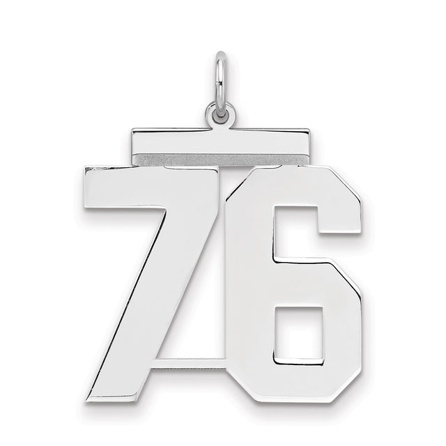 Large Polished Number 76 Charm Pendant in Real 925 Sterling Silver