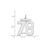 Large Polished Number 78 Charm Pendant in Real 925 Sterling Silver