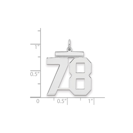 Large Polished Number 78 Charm Pendant in Real 925 Sterling Silver