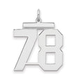 Large Polished Number 78 Charm Pendant in Real 925 Sterling Silver