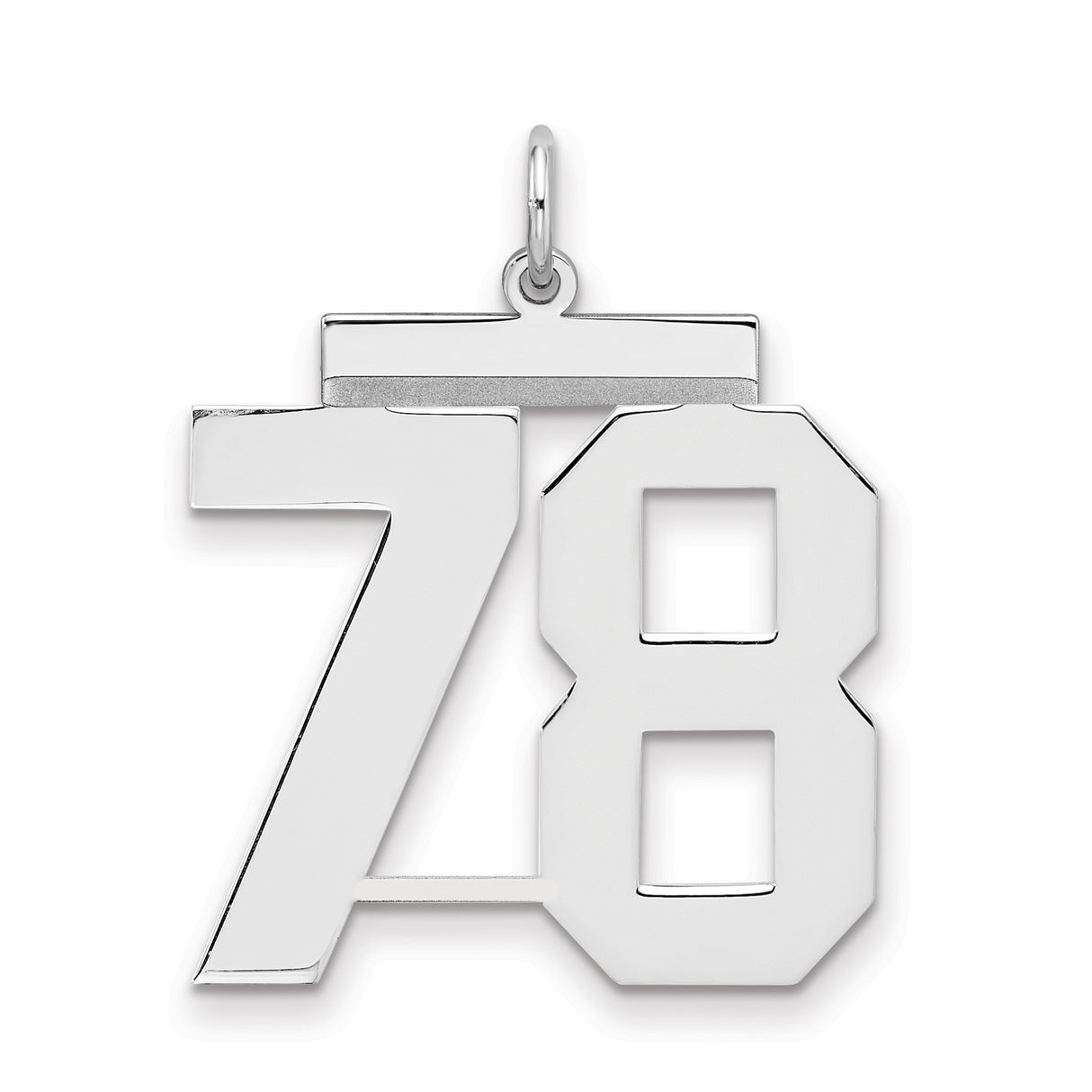 Large Polished Number 78 Charm Pendant in Real 925 Sterling Silver