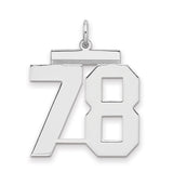 Large Polished Number 78 Charm Pendant in Real 925 Sterling Silver