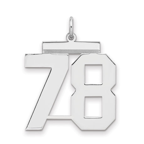 Large Polished Number 78 Charm Pendant in Real 925 Sterling Silver