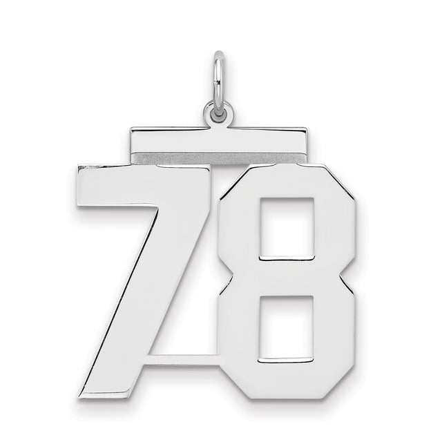 Large Polished Number 78 Charm Pendant in Real 925 Sterling Silver