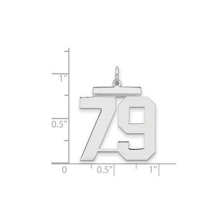 Large Polished Number 79 Charm Pendant in Real 925 Sterling Silver