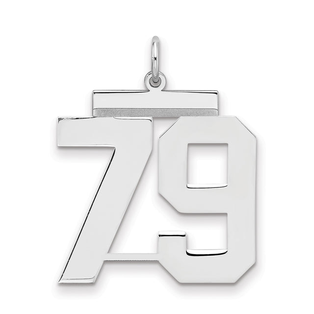 Large Polished Number 79 Charm Pendant in Real 925 Sterling Silver