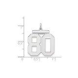 Large Polished Number 80 Charm Pendant in Real 925 Sterling Silver