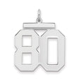 Large Polished Number 80 Charm Pendant in Real 925 Sterling Silver