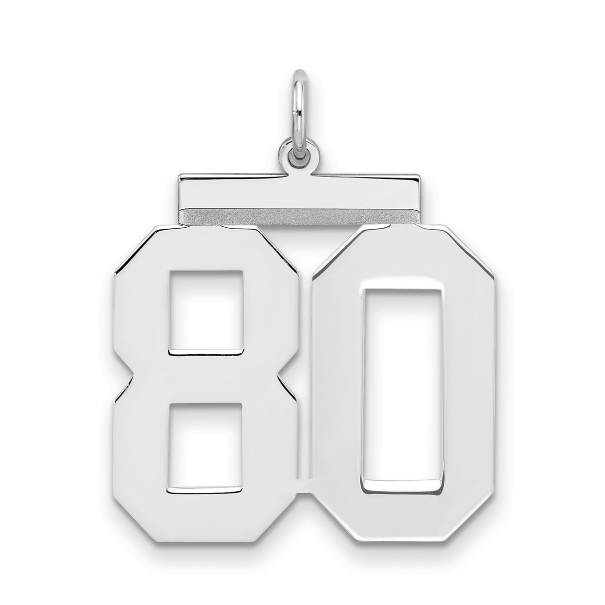 Large Polished Number 80 Charm Pendant in Real 925 Sterling Silver