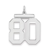 Large Polished Number 80 Charm Pendant in Real 925 Sterling Silver