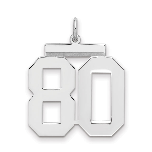 Large Polished Number 80 Charm Pendant in Real 925 Sterling Silver