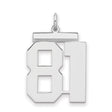 Large Polished Number 81 Charm Pendant in Real 925 Sterling Silver