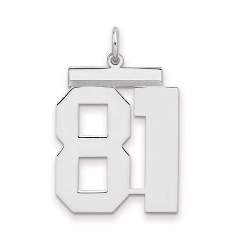 Large Polished Number 81 Charm Pendant in Real 925 Sterling Silver