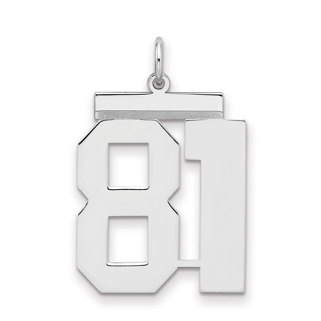 Large Polished Number 81 Charm Pendant in Real 925 Sterling Silver
