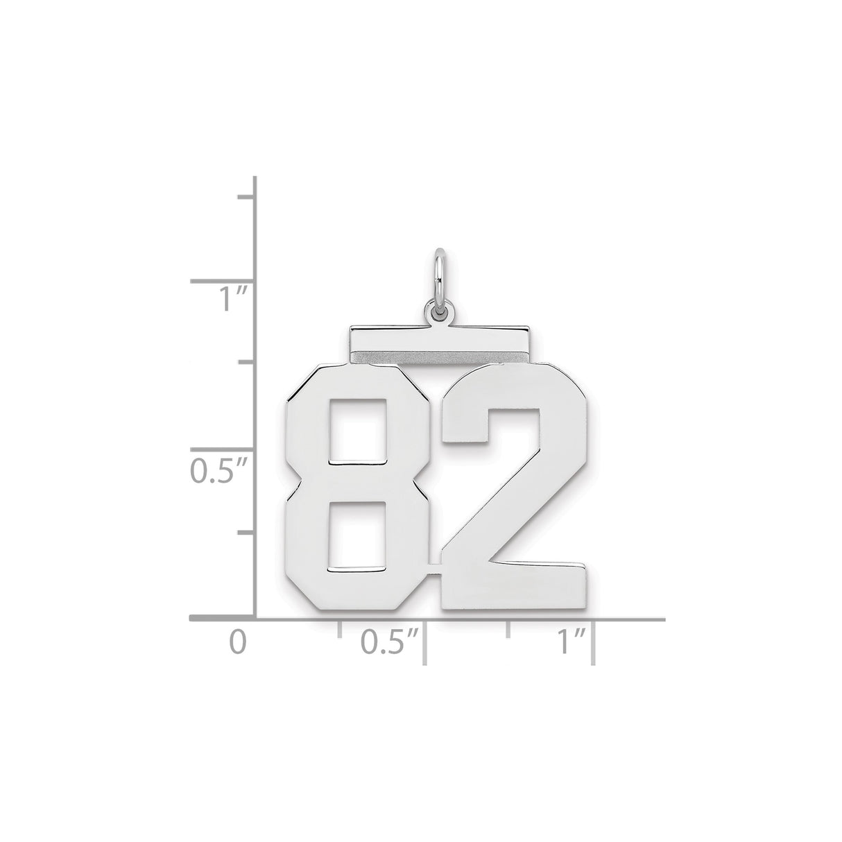 Large Polished Number 82 Charm Pendant in Real 925 Sterling Silver