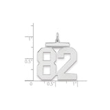 Large Polished Number 82 Charm Pendant in Real 925 Sterling Silver