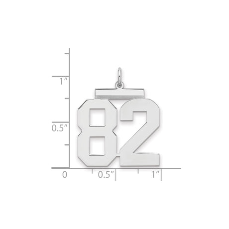 Large Polished Number 82 Charm Pendant in Real 925 Sterling Silver