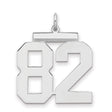 Large Polished Number 82 Charm Pendant in Real 925 Sterling Silver