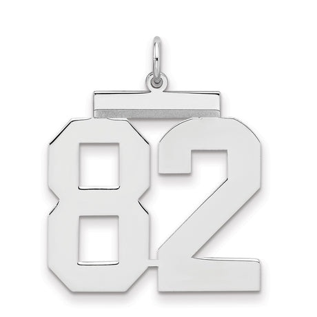 Large Polished Number 82 Charm Pendant in Real 925 Sterling Silver