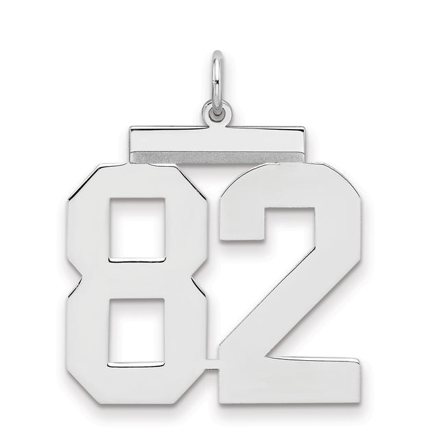 Large Polished Number 82 Charm Pendant in Real 925 Sterling Silver