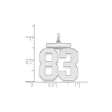 Large Polished Number 83 Charm Pendant in Real 925 Sterling Silver