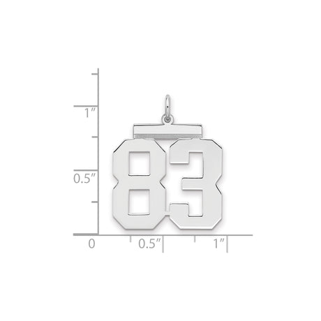 Large Polished Number 83 Charm Pendant in Real 925 Sterling Silver