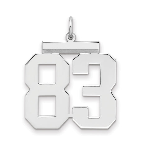 Large Polished Number 83 Charm Pendant in Real 925 Sterling Silver
