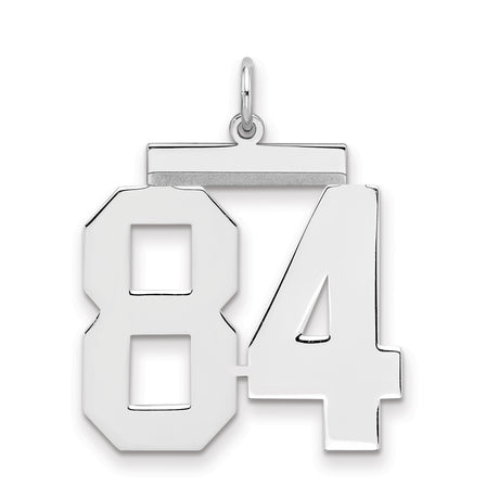 Large Polished Number 84 Charm Pendant in Real 925 Sterling Silver
