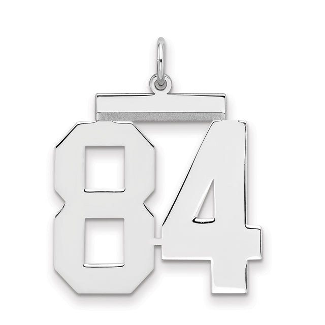 Large Polished Number 84 Charm Pendant in Real 925 Sterling Silver