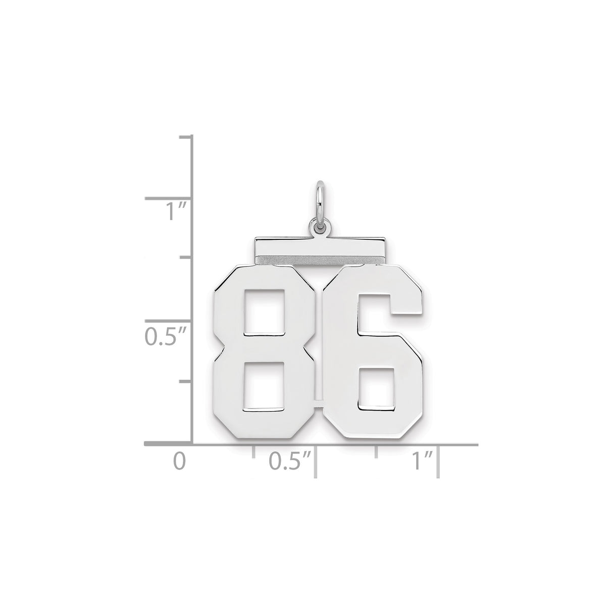 Large Polished Number 86 Charm Pendant in Real 925 Sterling Silver
