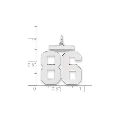 Large Polished Number 86 Charm Pendant in Real 925 Sterling Silver
