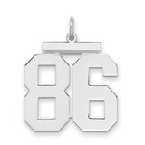 Large Polished Number 86 Charm Pendant in Real 925 Sterling Silver