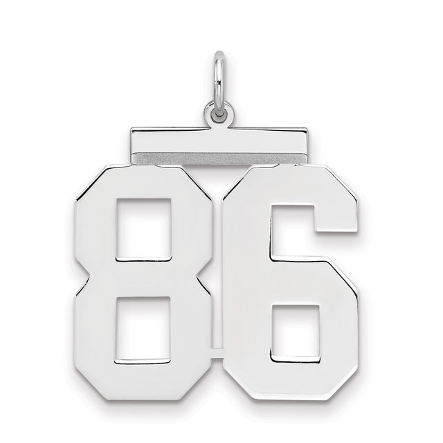 Large Polished Number 86 Charm Pendant in Real 925 Sterling Silver