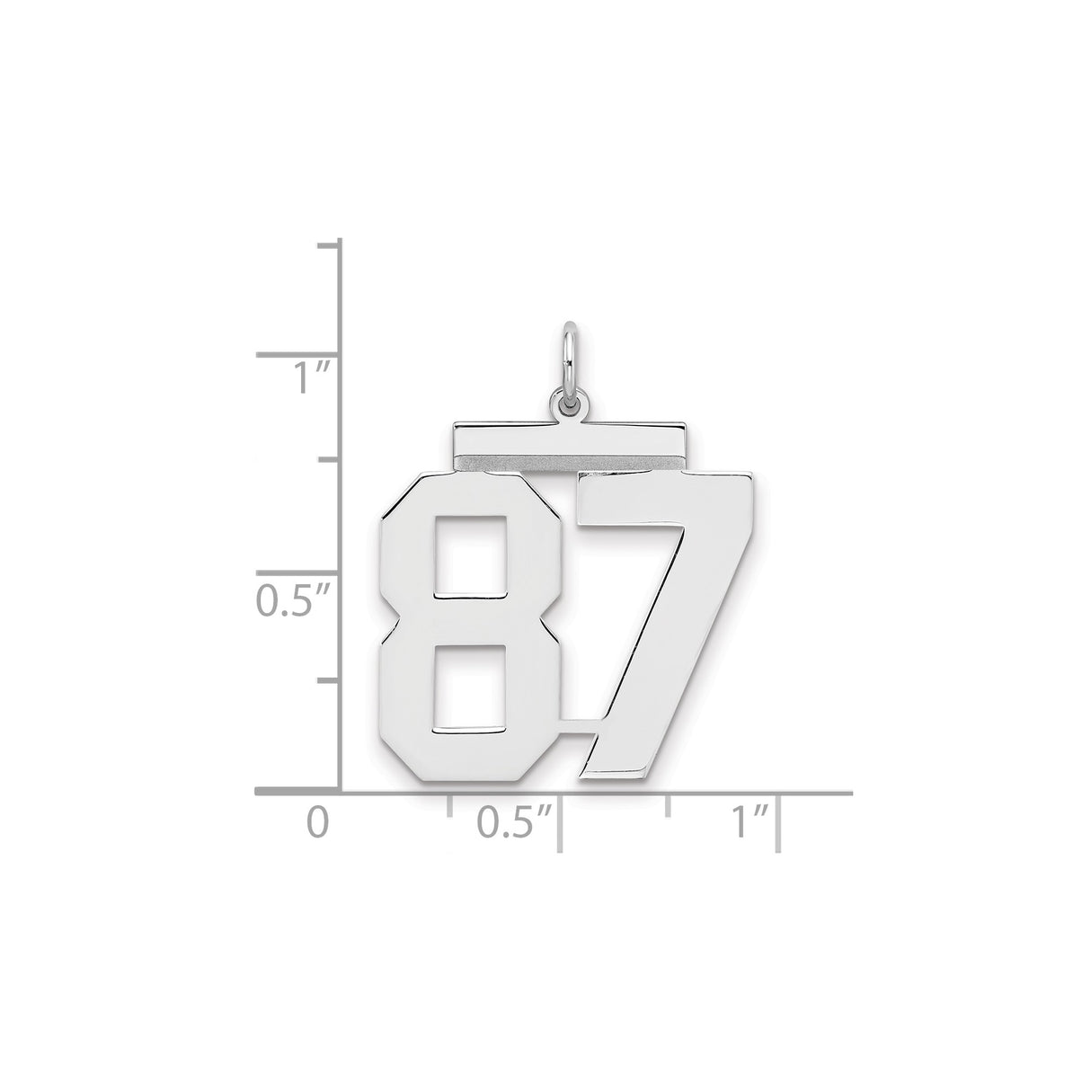 Large Polished Number 87 Charm Pendant in Real 925 Sterling Silver