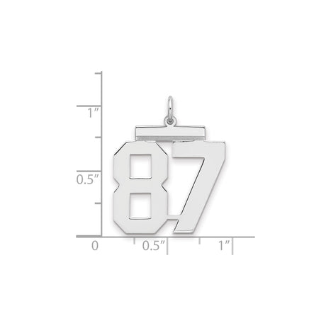 Large Polished Number 87 Charm Pendant in Real 925 Sterling Silver