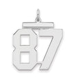 Large Polished Number 87 Charm Pendant in Real 925 Sterling Silver