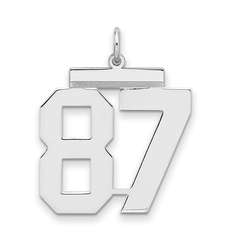 Large Polished Number 87 Charm Pendant in Real 925 Sterling Silver