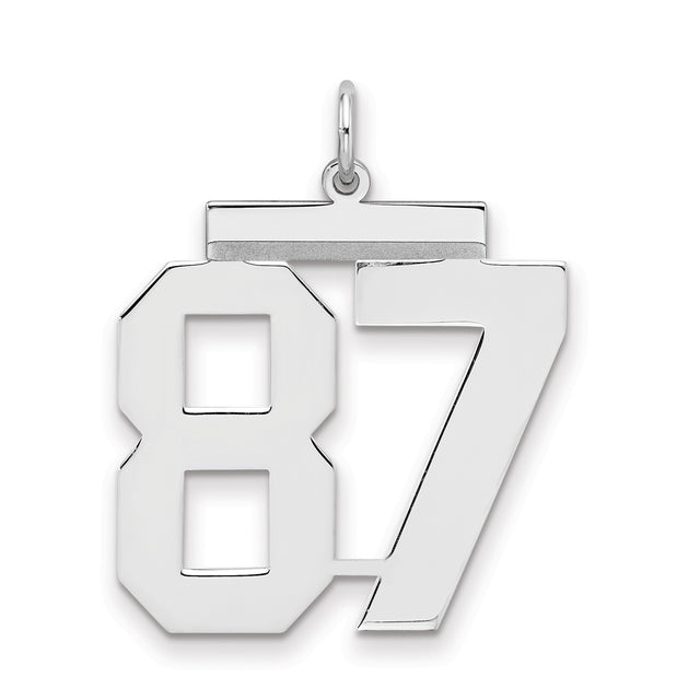Large Polished Number 87 Charm Pendant in Real 925 Sterling Silver