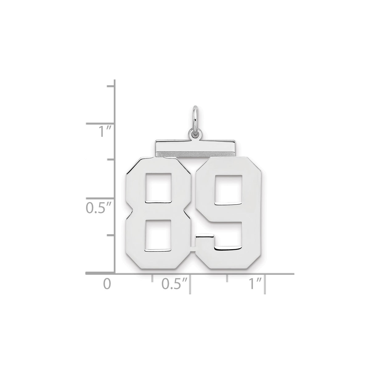 Large Polished Number 89 Charm Pendant in Real 925 Sterling Silver