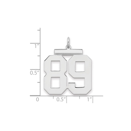Large Polished Number 89 Charm Pendant in Real 925 Sterling Silver